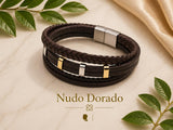 Pulsera de Cuero Dos Tonos para Caballero