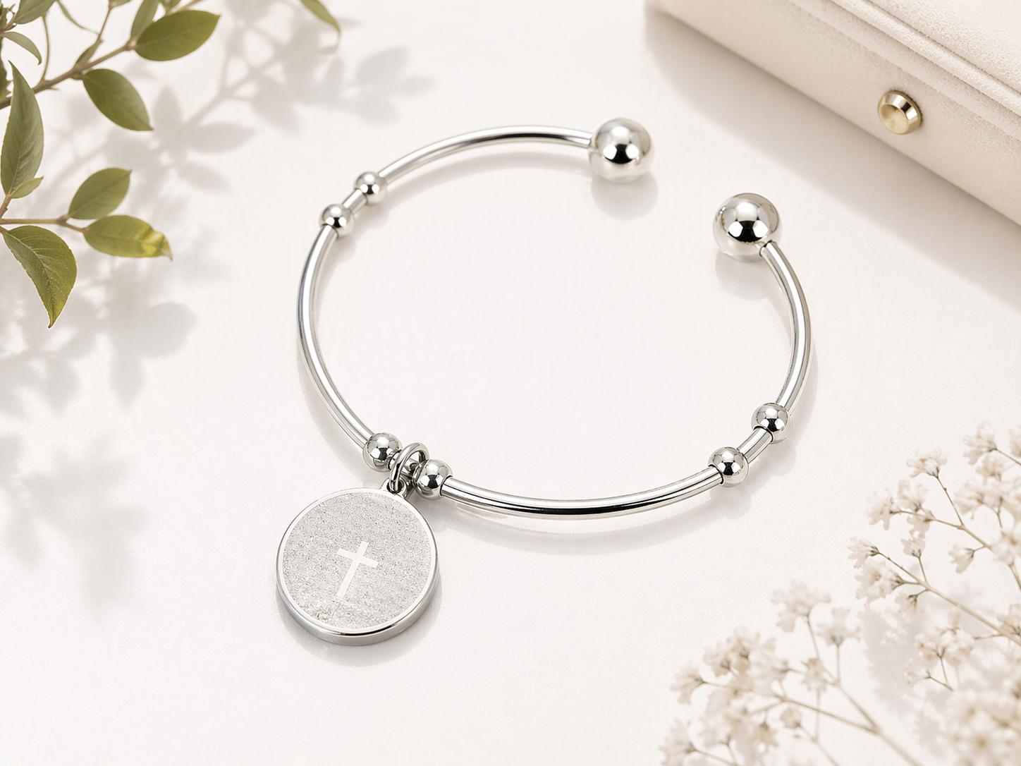 Pulsera Padre Nuestro Plateada Acero 316L