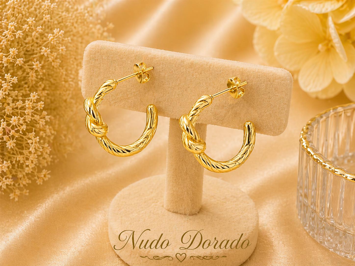 Aretes Nudo Dorado Acero Quirúrgico 316L