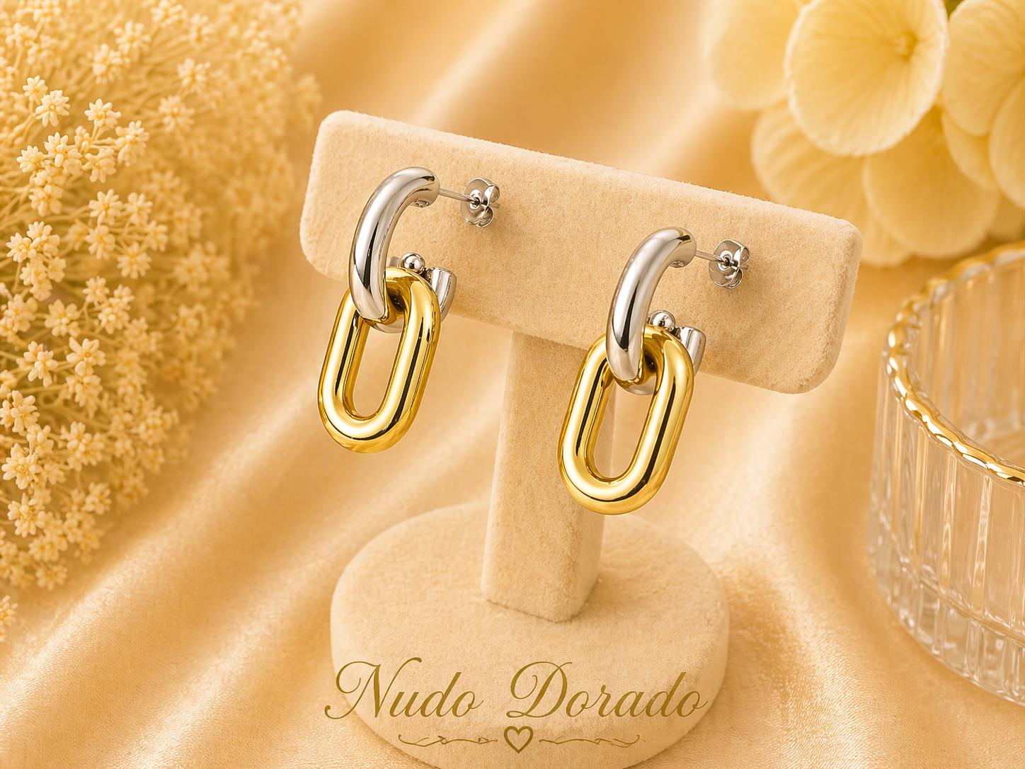 Aretes Eslabón Dos Tonos
