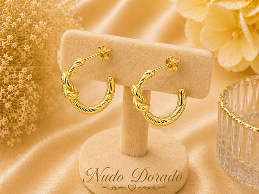 Aretes Nudo Dorado Acero Quirúrgico 316L
