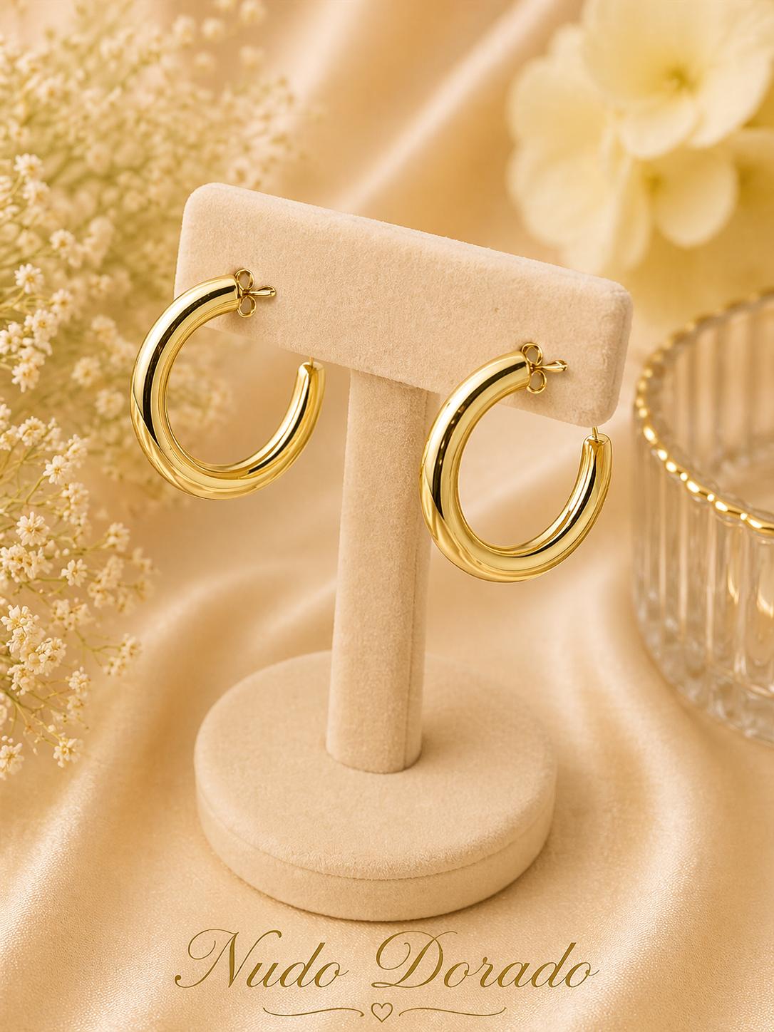 Aretes Estilo Greca Sólida Acero 316L Dorado